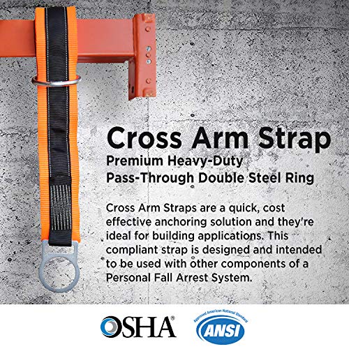 AFP 4¡¯ Cross Arm Strap Premium Heavy-Duty Pass-Through Double Steel Ring, Safety Fall Protection Anchorage Connector (OSHA/ANSI) PPE 1 Pack