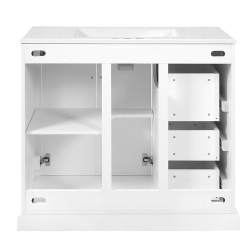 LUMISOL 36" Bathroom Vanity with Sink, Modern White Bathroom Vanity with Left Side 3 Drawers, Soft-Close Doors & Adjustable Shelf, Solid Wood Bathroom Cabinet with Ceramic Sink and Top, White