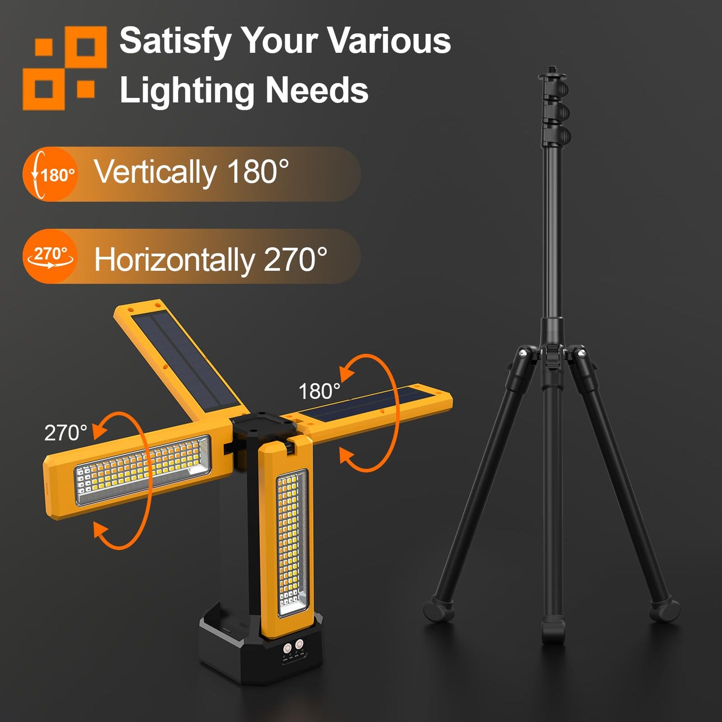 13200mAh Rechargeable Solar Work Light IPX4 Waterproof with Folding Stand and Carrying Bag, AODOO 8000 Lumen Cordless Camping Light, White/Warm/Nature White/RED(SOS) with Detachable Tripod