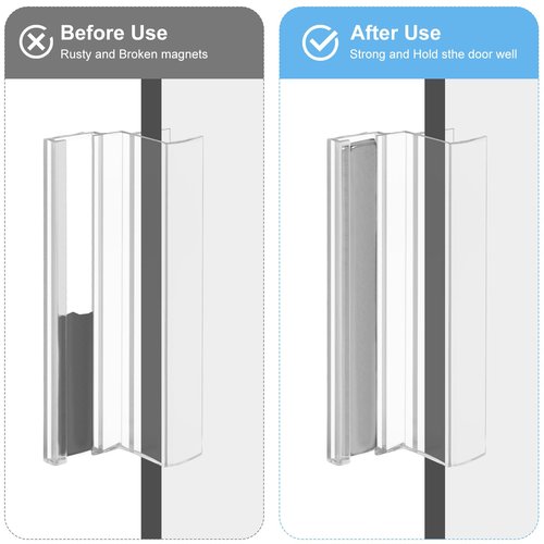 3-3/4-inch Aluminum Frameless Shower Door Handle with Metal Strike Plate and 3-inch Shower Door Magnet. Suitable for Glass Doors with thicknesses of 1/8 inch, 5/32 inch, 3/16 inch, and 1/4 inch.
