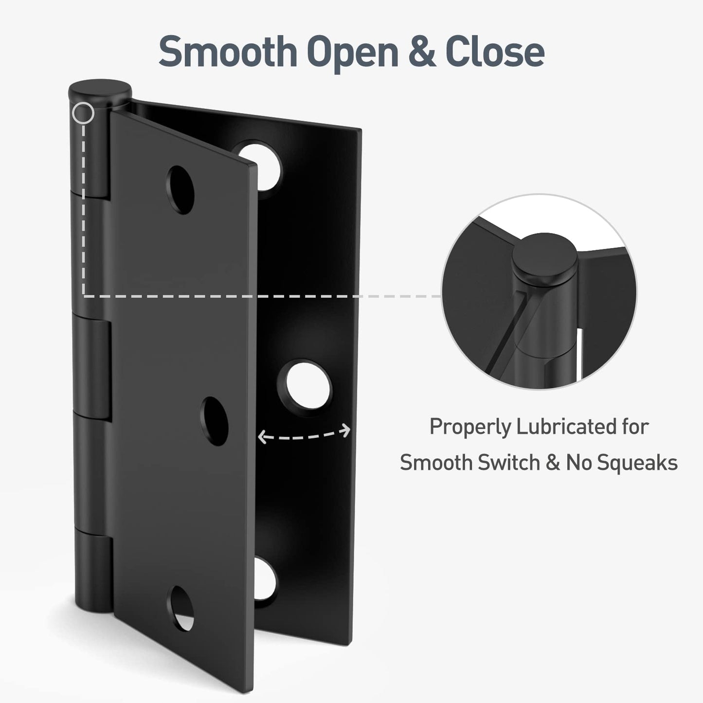 HOSOM 6 Pack Black Door Hinges 3.5 Inch with Square Corner, Matte Black Interior Door Hinge for Bedroom, Bathroom, Cabinet, and More