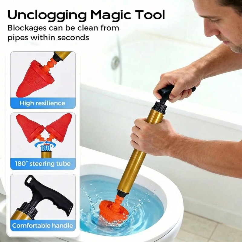 BNGXR High Pressure Toilet Plunger, Powerful Air Drain Unclogger, Toilet Auger Clog Remover Tool Sink Plunger Bathroom Toilet Unclogger Tool Heavy-Duty Clog Remover for Bathroom Drains (1Pcs)