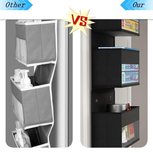 Over The Door Organizer with 5 Large Capacity Pockets, 6 Shelf Detachable Hanging Organizer with Clear Window, 2 in 1 The Door Storage Hanging Shelves for Closet, Dorm, Bathroom, Bedroom (Black)