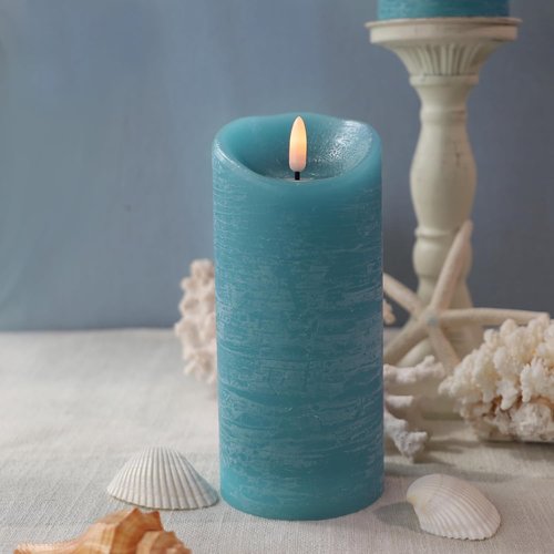 SUNSET HOME Battery Operated Ocean Blue Candles - Real Wax LED Pillar Candles with Remote Timer, Flickering Flameless for Summer Beach Decor, Coastal Wedding & 4th of July