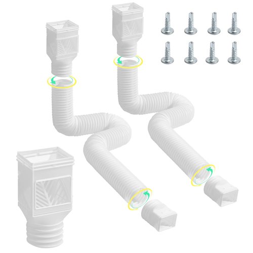 VEVOR Rain Gutter Downspout Extensions, 2-Pack Flexible Downspout Extender, Down Spout Drain Extension Extendable from 22" to 63", Gutter Extensions with Adapters, for Rainwater Drainage, White