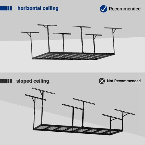 FLEXIMOUNTS Max 4x8 Overhead Garage Storage Rack, 1000 lbs Weight Capacity, Heavy-Duty Metal Ceiling Racks, Adjustable Organization System, Black