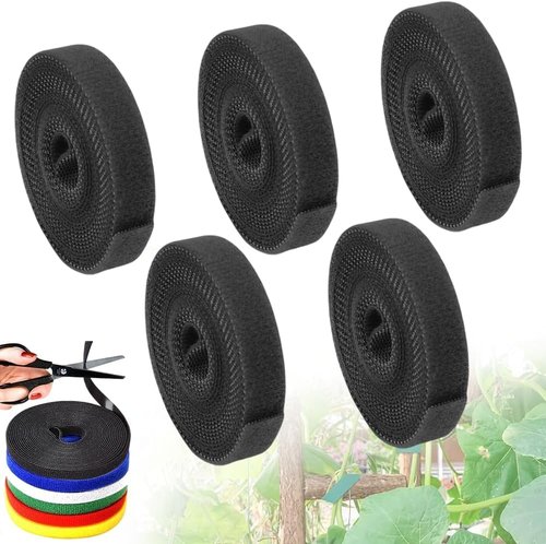 Reusable Plant Ties Tape for Climbing Plants,Tape Strap for Climbing Plants to Support Plants, Vines, Tomatoes Reusable Gardening (Black_5 PCS)