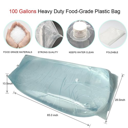 Yonawlsy 100 Gallon Water Storage Bladder Food-Grade Emergency Water Container for Bathtub Storage, Camping, Hurricane & Disaster Preparedness, Portable Home Survival Essentials