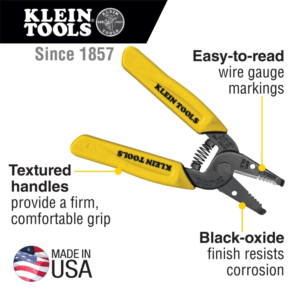 Klein Tools 11047 Wire Stripper / Cutter, Made in USA, Compact, Lightweight, Hardened Steel, Precision Ground, for Stranded and Solid Wires