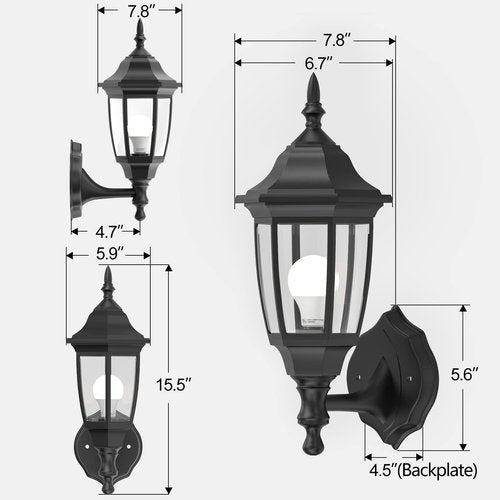 EMART Outdoor Porch Sconce LED Exterior Wall Light Fixtures, Special Handling Anti-Corrosion Plastic Material, Waterproof Security Lamp for Garage, Front Door, House - 2 Pack, Black (Bulb Included)