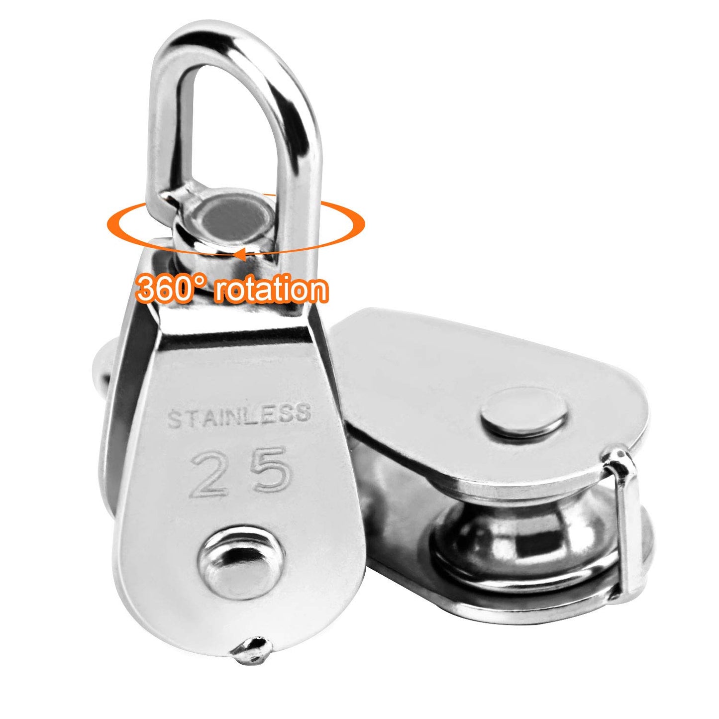 ZOENHOU 4 Pack 25MM Single Pulley Block Set with 6 Quick Links, M25 Stainless Steel Snatch Block System, Wire Rope Hanging Wire Towing Wheel for Lifting Cable, Loading 500Lbs