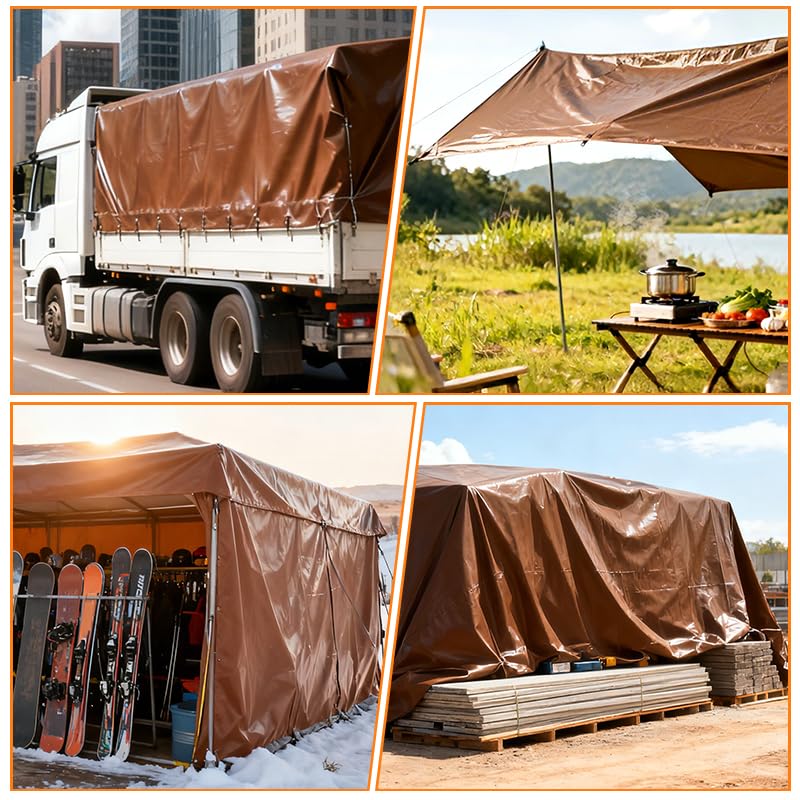 Brown Tarp 20x30 Feet, 10 Mil Waterproof Poly Tarp, Medium Duty, Reinforced Corners