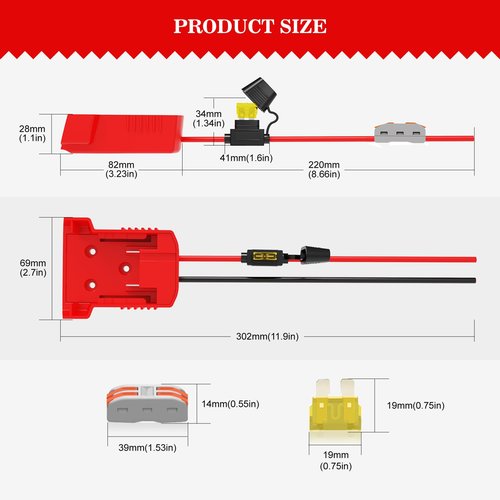 2 Pack Power Wheel Adapter for Milwaukee M18 18V Battery & Replacement Milwaukee Battery,Converter Kit with Fuses & Wire Terminals 12AWG Wire Power Connector for DIY Rc Car Toys Robotics Rc Truck