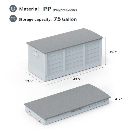 Outvita Foldable 75 Gallon Outdoor Storage Box, Plastic Storage Containers with Lid, Patio Deck Box Furniture for Garden, Pool, Balcony, Yard (Gray Body-Gray Lid)