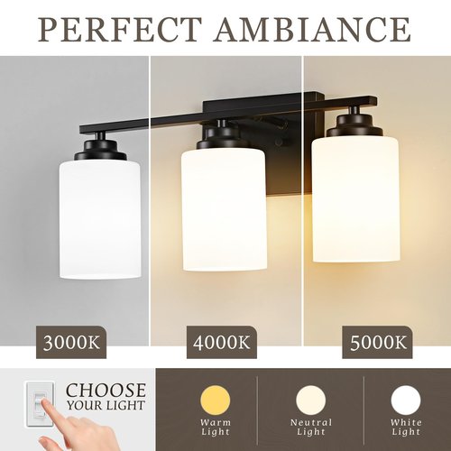 Osimir Black Bathroom Light Fixtures, 3-Light Bathroom Vanity Lighting Fixtures Over Mirror with Milky Glass, Modern Wall Sconce Lights for Bath, OS-JJ8301-3BK