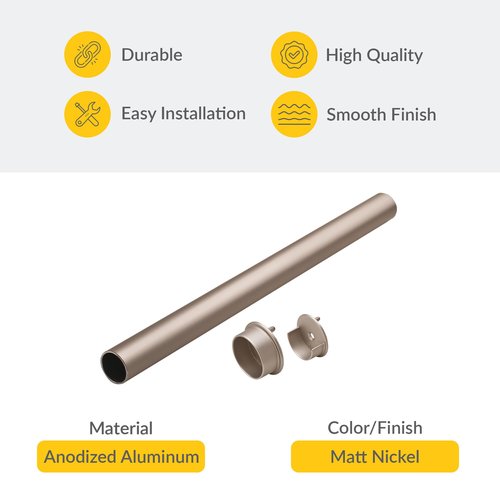 Brixwell QILA-002 Round Wardrobe Tube with Supports 35 3/4" Length Matt Nickel Finish