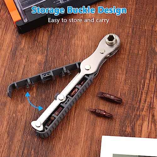 OSDUE 5 Pcs Mini Ratchet Wrench Set, 1/4 Inch Drive, High Torque Offset Reversible Screwdriver, with Phillips, Slotted, Hex, Torx for Tight Spaces