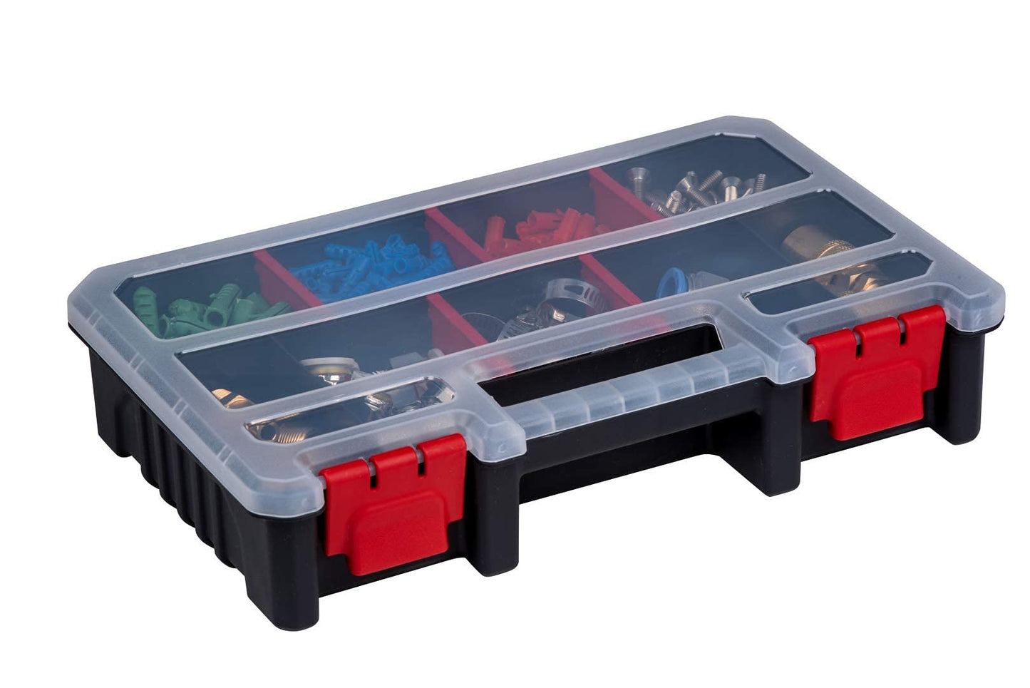 Compact Parts Organizer Box – Small Hardware Storage Case with 9 Compartments & 5 Dividers – Durable Nylon Screw, Bolt, Craft Organizer for Toolbox, Drawer, or Garage Use