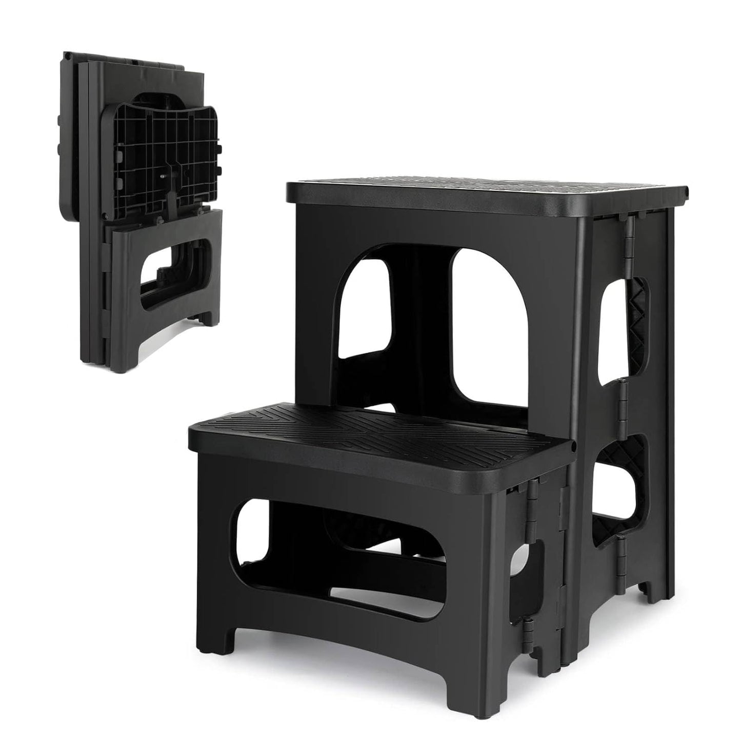 2-Step Folding Stool, Non-Slip Collapsible Step Stools, Bedside Stepstools, Portable Bedside Step Stool, Hold up to 300 lbs, Lightweight & Foldable Step Ladder for Kitchen Toilet Office Home RV-Black