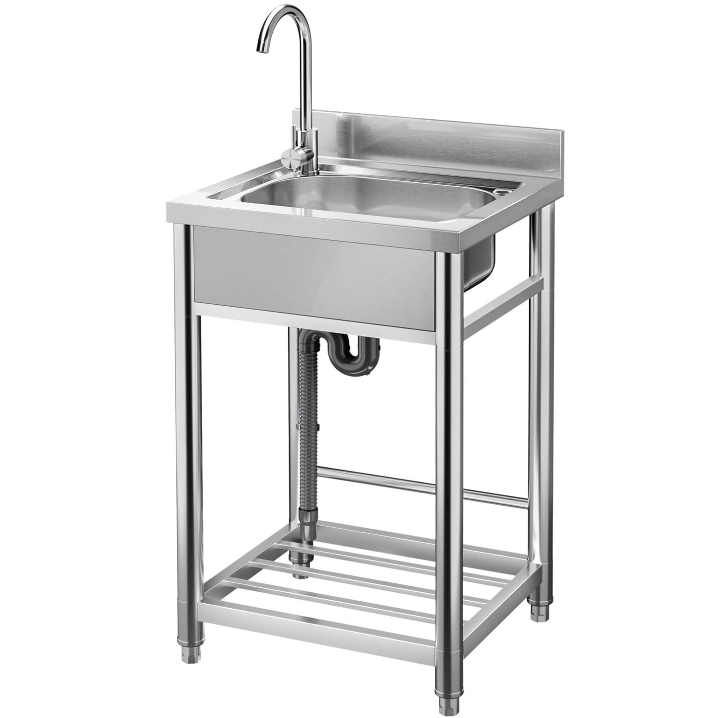 Percince Stainless Steel Utility Sink - 22in, Freestanding Single Bowl Laundry Sink with Cabinet and Cold/Hot Water Pipe, Utility Sink for Laundry Room, Garage Indoor and Outdoor (22inch)