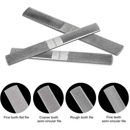 2P Hand File Set - 4 Way Rasp, Half Round, Flat & Needle Files for Wood & Metal Tools