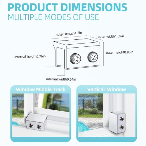PINGXNG Window Locks,4 Sets,Alu Alloy material Window Lock for Vertical&Horizontal Sliding Windows and Doors,Adjustable Security Window Stop,for Child Home Safety,Bedroom,Office&Balcony(silver medium)