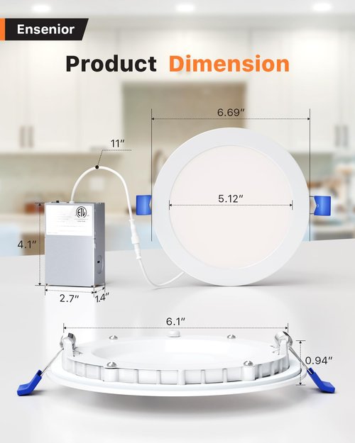 Ensenior 24 Pack 6 Inch LED Recessed Ceiling Light, Dimmable, 2700K-5000K 5CCT, 1200LM 12W 120V, High Brightness Canless Wafer Downlight - ETL&FCC&IC
