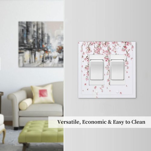 Nijuodnijir Decorative Outlet Covers Sakura Plant Floral Pink Flowers 2 Gang Double Gfci Rocker Electrical Wall Panels Light Switch Cover Plate For Bed Room Living Room Decor