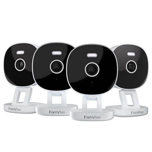 FAMVIVA 2K Wired Security Camera, Indoor/Outdoor for Home, Pet, Baby, Nanny, IP65 Waterproof Color Night Vision, White Light & Siren, Recording, Motion Detection, Works with Alexa,Plug in, White-4P