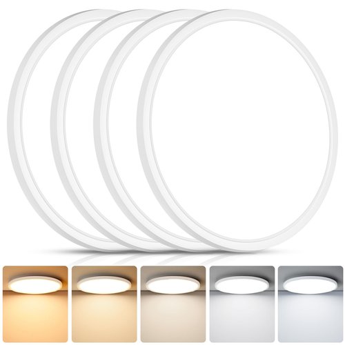 Brightever 4Pack LED Flush Mount Ceiling Light Fixture, 12 Inch 24W, Super Slim 0.67 Inch, 3200LM, Dimmable & 2700K-6500K 5 Color Selectable LED Ceiling Lights for Bedroom