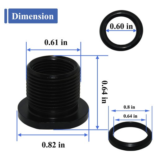 2 Pcs Thread Adapters and Rubber&Metal Washers, Replacement Kit, 1/2 * 28, 5/8 * 24, Black
