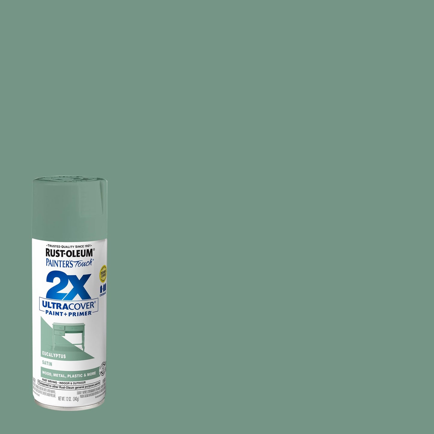 Rust-Oleum 383201 Painter's Touch 2X Ultra Cover Spray Paint, 12 oz, Satin Eucalyptus