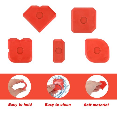 Gosknor 10pcs Plastic Caulking Tool Set, Reuse Grout Scraper Sealant Profiling Finishing Smoothing Tool Caulk Smoother Remover for Window Kitchen Bathroom Floor Sink Joint Sealing (Red)