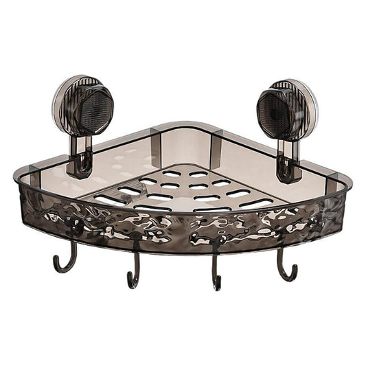 YIKANGHENG Suction Storage Rack, 9 Inch Black Plastic Bathroom Corner Removable Toiletry Storage Rack for Kitchen and Bathroom (Black)