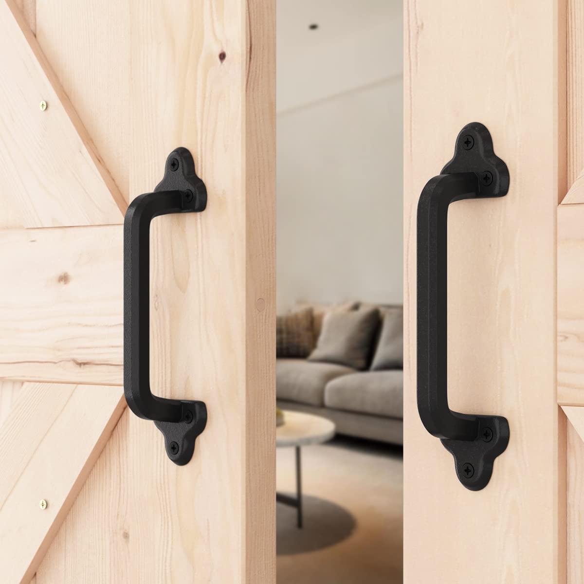 SMARTSTANDARD Heavy Duty 9" Antique Barn Door Handle Set of 2, Large Rustic Retro Cast Iron Handle for Gates Garages Sheds Furniture, Black Powder Coated Finish, Square