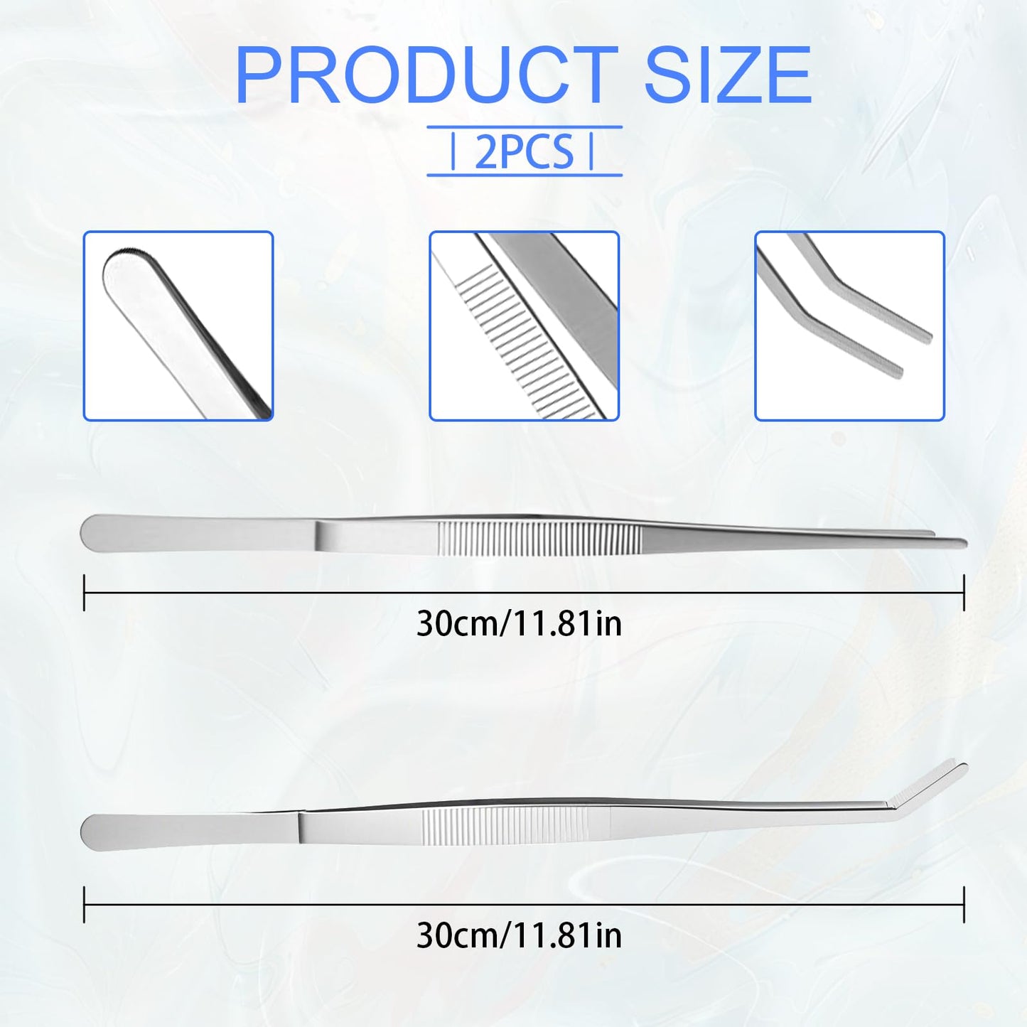 2 PCS 12 Inch Long Handle Tweezers, Straight and Curved Tip Tweezers, Stainless Steel Precision Tweezer Set, Plant Tweezer for Kitchen, Garden, Indoors and Outdoors