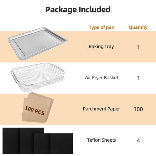 Air Fryer Accessories Compatible with Emeril Lagasse 26 Qt Extra Large & Everyday 360 Air Fryer, Baking Pans Set with Stainless Steel Baking Sheet Basket, Parchment Paper Teflon Mat for Oven