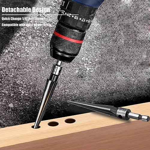 Yakamoz 2Pcs T Handle Tapered Reamer Set 1/4" Hex Shank Detachable Taper Hand Reamers Guitar Tapered Hole Reamer Tool