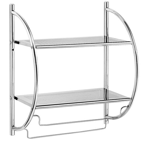 Tangkula Wall Mount 2 Tier Bathroom Shelf with Bars, 18" W X 10" D X 22" H, Home Toilet Double Layer Rustproof Chrome Shelf