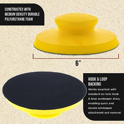 Dura-Gold Pro Series 6" Round-Shaped Hand Sanding Block Pad for Hook & Loop and PSA 6" DA Sanding Discs, 2 Pack - PSA Sandpaper Conversion Adapter Pad - Automotive Car Sand Wood Woodworking Furniture