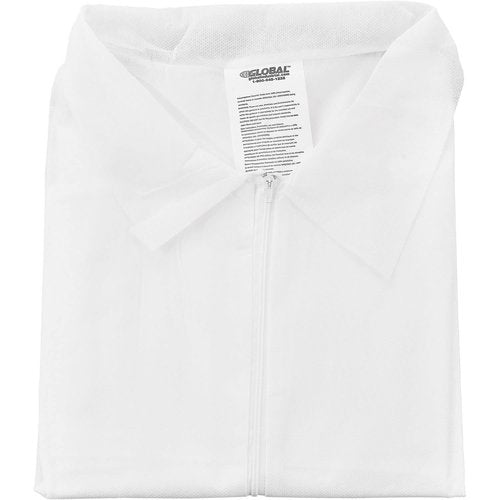Global Industrial Disposable Polypropylene Coverall, Open Wrists/Ankles, WHT, 2XL, 25/Case