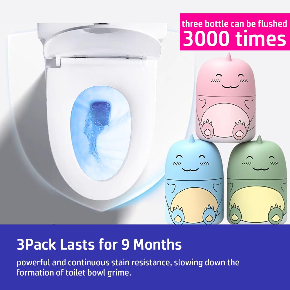 CloudMades Cute Dinosaur-Shaped Toilet Bowl Cleaner Bottle, Bathroom Toilet Tank Cleaner with Ocean, Jasmine, and Peach Scent,Three bottles can be used for 9 months (Ocean&Peach&Jasmine)