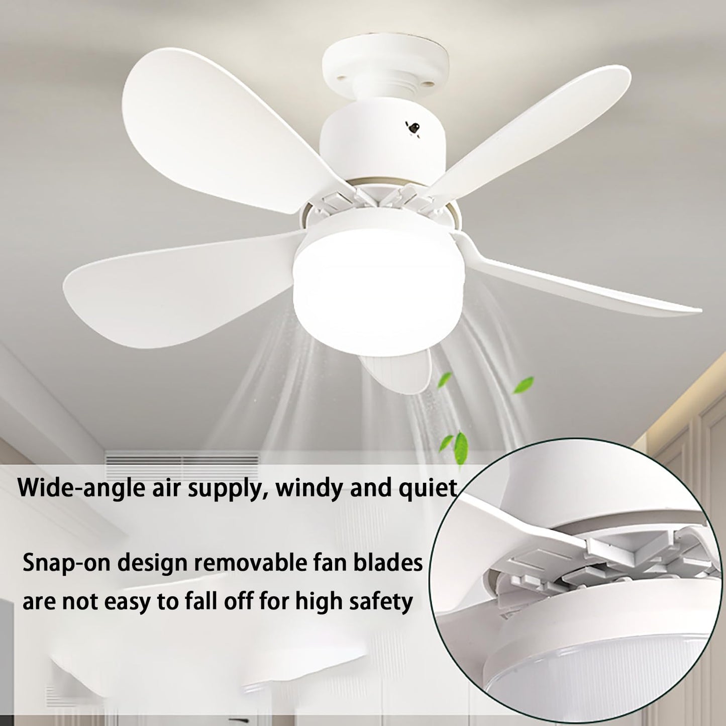 WMBFMWT Socket Fan Light with Remote - Dimmable LED Screw in Ceiling Fan 3 Colors 3000K-6500K, 1000 Lumens Light Bulb Socket Fan Light for Garage Tool Room Bedroom Kitchen Living Room (White)