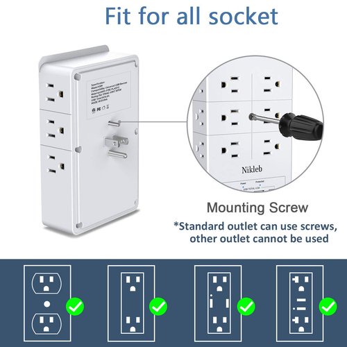 Multi Plug Outlet Surge Protector Nikleb, 12 Electrical Outlets Extender with 4 USB Charging Ports Total 4.8A, Wall Plug Expander 3 Prong for Room, Office, Gaming, Cord Organizer Accessories