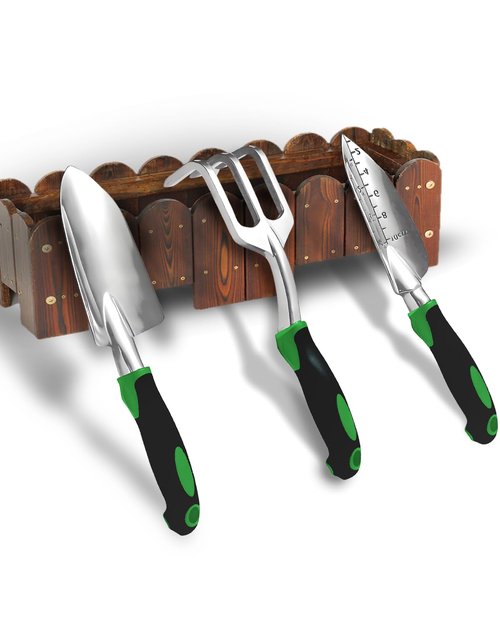 3Pcs Garden Tools, Heavy Duty Cast-Aluminum Garden Tool Set with Hand Trowel, Transplant Trowel, Cultivator Rake, Soft Rubber Ergonomic Non-Slip Handle, Ideal Gardening Gifts for Home Gardeners