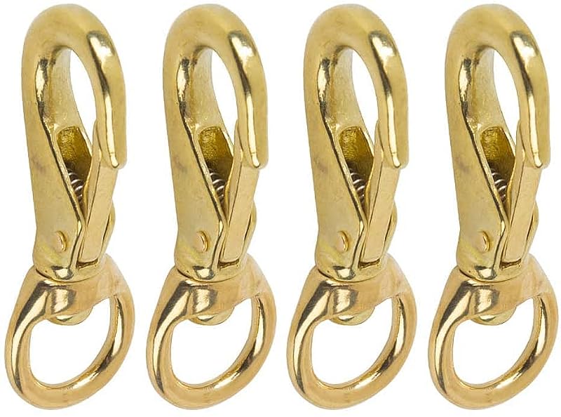 Solid Brass Swivel Snap Hooks Clips 3¼ Inch Heavy Duty Hardware Pack of 4