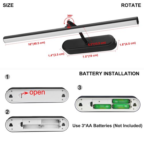 RAIFOOLLY Picture Light,3AA Battery Wall Lights,Wireless Art Lights for Paintings,Remote Control Accent Light with Timer and Dimmable for Frame,Portrait,Mirror-Black
