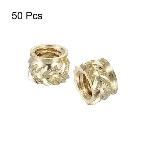 uxcell Knurled Insert Nuts, 50pcs M4 x 4mm L x 6mm OD 3D Printing Brass Nuts Female Threaded Inserts Brass Heat Set Insert Embedment Nuts