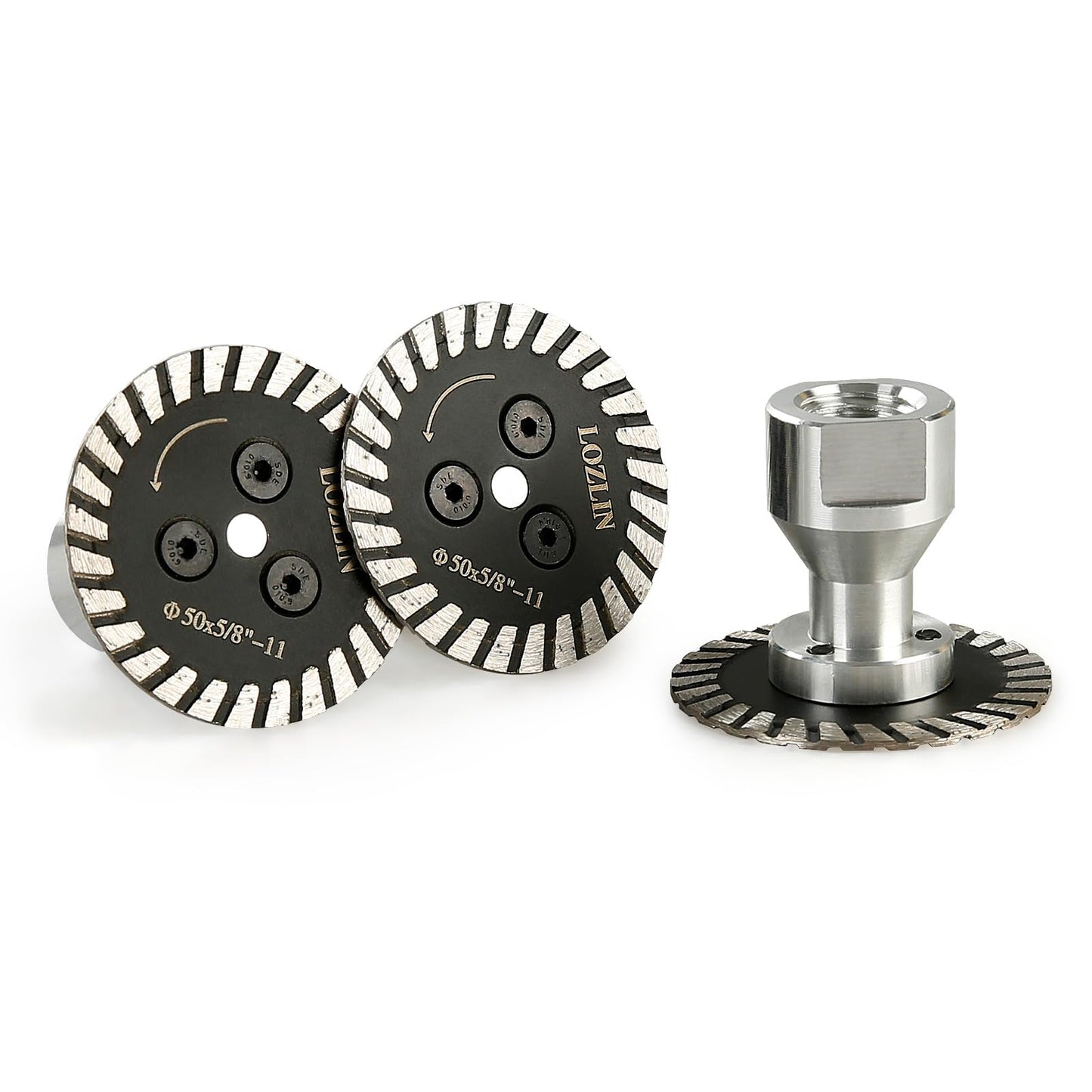 LOZLIN 50mm Diamond Saw Blade 5/8-11 Thread, Turbo Rim Cutting Disc for Granite Marble Concrete Stone, Compact Engraving Wheel for Angle Grinder Rotary Tool Power Drill