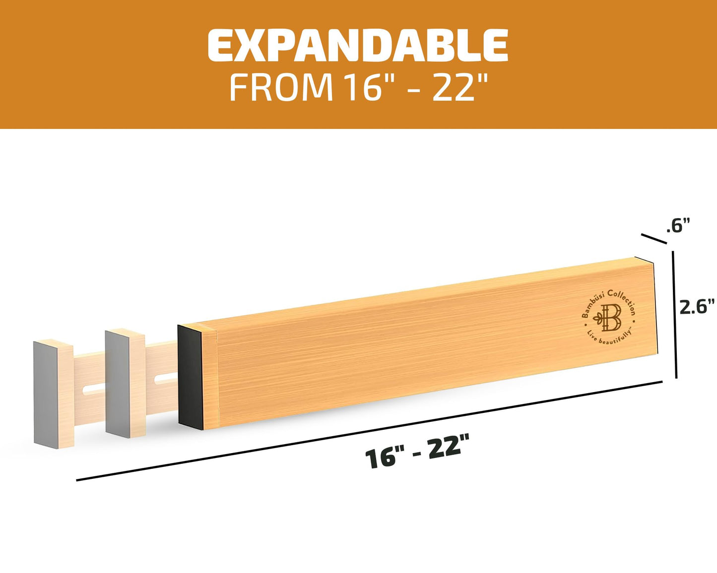 4 Pack Drawer Dividers Bamboo 2.6" High, 16-22" Adjustable Drawer Organizers for Clothes, Expandable Dresser Separators in Bedroom/Bathroom/Kitchen/Office Organization and Storage (Natural)